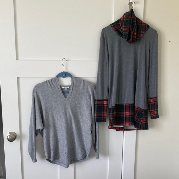 TWO items: Milano Gray V-Neck Woman’s Sweater with hood & a V Neck. - Picture 1 of 7